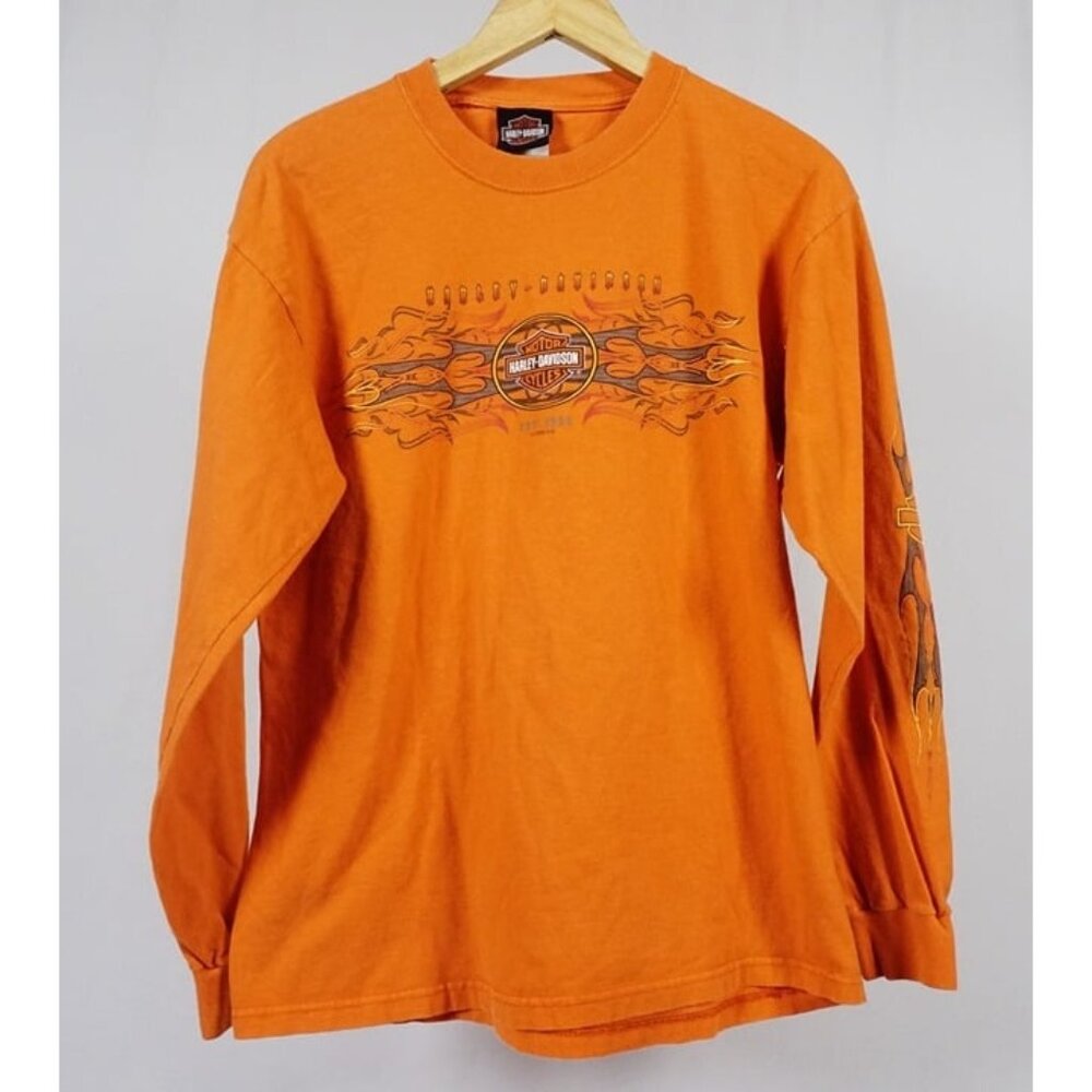 Harley Davidson Men's Medium Flames Long Sleeve T-Shirt Vintage 2003 Bloomington